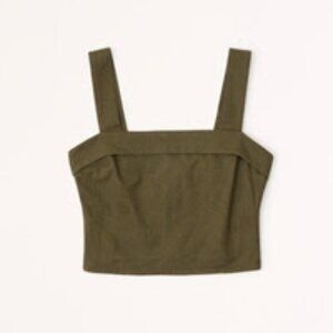 Abercrombie & Fitch Linen-Blend Foldover Set Cropped Top - Olive S